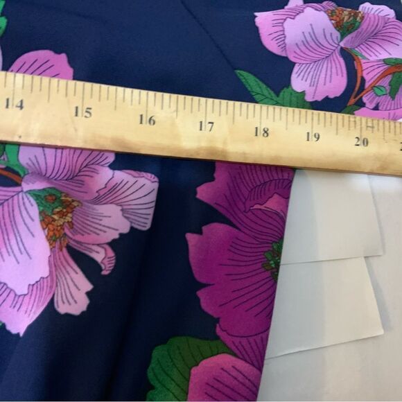 nanette Lepore Navy & Fuchsia Floral Cinched Midi Dress 10 Flowy NWT - Picture 16 of 16